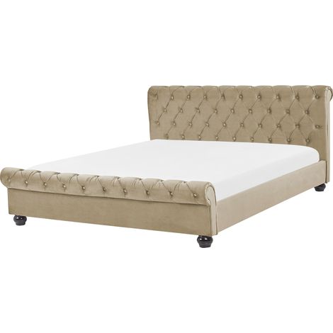 Lit Double Chesterfield en Velours Beige 160 x 200 cm Confortable avec Tendance Glamour pour Chambre Moderne ou Classique Beliani