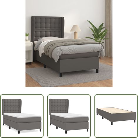vidaXL Matratze - Boxspringbett mit Matratze Grau 100x200 cm Kunstleder (1/5)