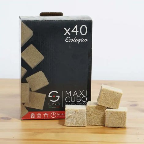 Maxi cubo accendifuoco in fibra di legno 40 pezzi 35x27x27 mm Lisa (1/5)