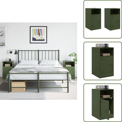 Tables de chevet 2 pcs vert olive 34,5x39x62 cm acier - Table De Chevet - Meuble De Chambre - Commode - Meuble De Salon - Rangement Intérieur
