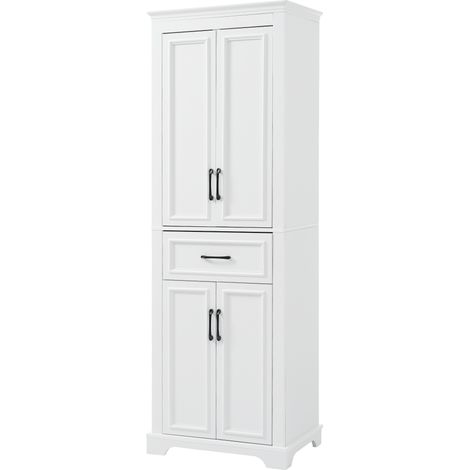 HOMVRA Bad-Hochschrank 60 x 40 x 180 cm MDF Weiß mit 2 Türen und Schublade (1/5)