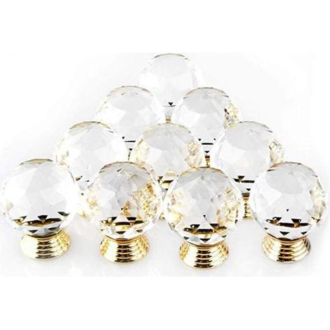 Lot de 10 Boutons de Tiroir Ronds en Verre Cristal Doré, Diamètre 30mm, Poignées de Porte pour Armoire et Meuble, Déco Quincaillerie de Mobilier (1/4)