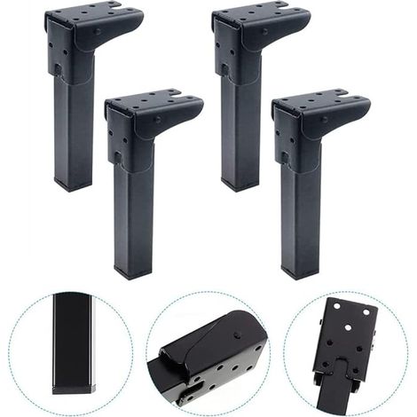 Gambe per tavolo pieghevoli a clip (4 pezzi) - Cerniera autobloccante - Tavolino moderno - Pratiche gambe pieghevoli per tavolo, comodino e laptop - Tubo quadrato nero