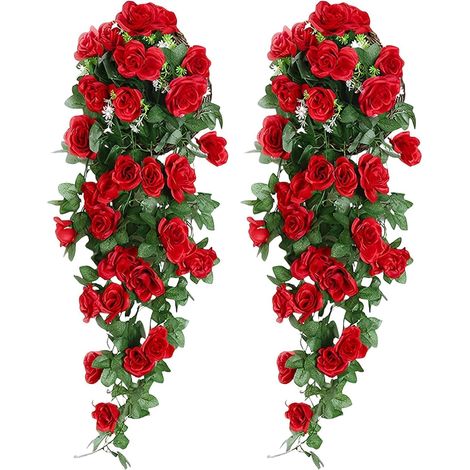 2 Pièces Guirlande Fleurs Artificielles 90CM Suspendus Fleurs en Soie Rouge  Artificielle Faux Guirlande Vignes Suspendus Fleurs en Soie, Décoration Murale, Mariage, Jardin, Fête, Badroom (1/5)