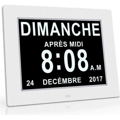 Horloge Calendrier - Auto Dimming pour Les Personnes Âgées / Alzheimer et les enfants -Blanc (1/5)