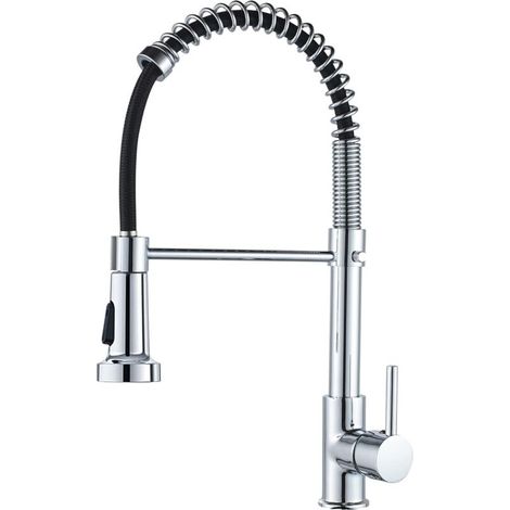 Robinet de cuisine ressort à poignée laiton avec douchette extractible mitigeur d'évier de cuisine (chromé) (1/5)