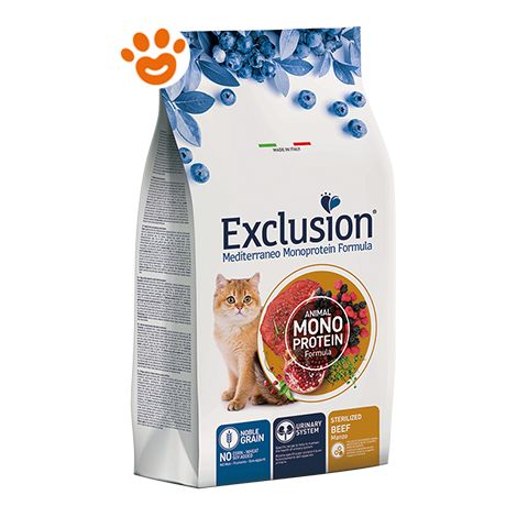 Exclusion Cat Mediterraneo Monoproteico Noble Grain Sterilised Adult Manzo  - Exclusion Cat Mediterraneo Monoproteico Noble Grain Sterilised Adult Manzo - Sacco Da 1,5 Kg