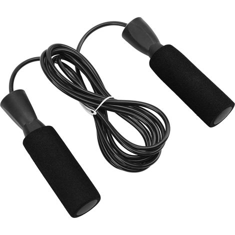 Corde à sauter en fil d'acier réglable avec double roulements, noire pour hommes, femmes et enfants (1/5)