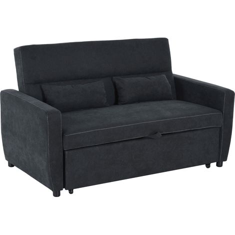 2-Sitzer Sofa mit Bettfunktion, Verstellbarer Rückenlehne, Polstersofa, Samtoptik, für Wohnzimmer, Schlafzimmer, Schwarz