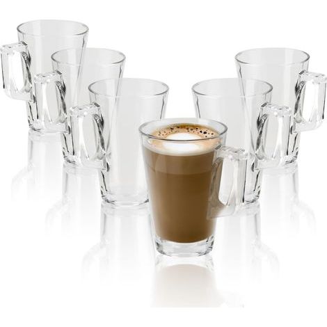 6 Teegläser, ergonomischer Griff, Borosilikatglas, konisches Design, für Kaffee und Saft (1/5)