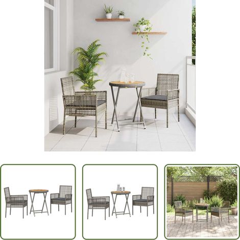 vidaXL Jardin -  Ensemble bistro de jardin 3 pcs Gris polyrotin (1/5)