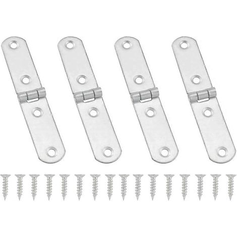 JianLing Lot de 4 charnières pliantes pour porte de placard 9,7 x 1,8 cm avec 16 goujons blancs de 97 mm (1/5)