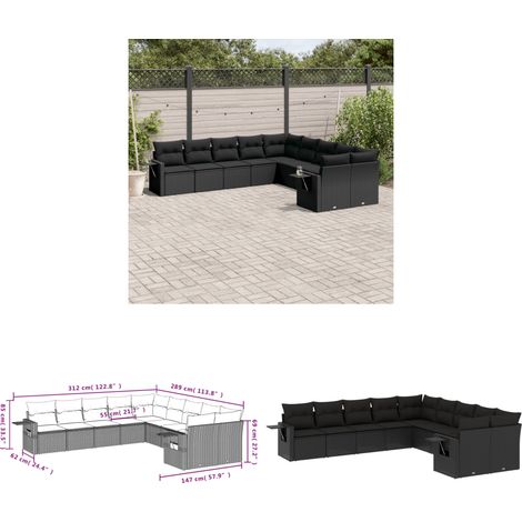 Salon de jardin 10 pcs avec coussins noir résine tressée - Ensemble Salon De Jardin - Meuble Extérieur - Résine Tressée - Rotin Synthétique - Mobilier De Jardin - Home & Living (1/3)
