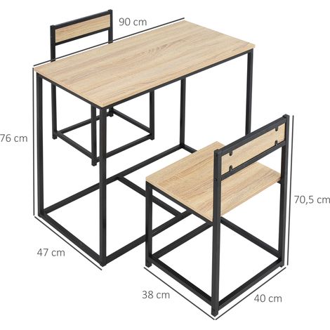 Table à manger avec 2 chaises, ensemble salle à manger 3 pièces, table de cuisine pour 2 personnes, mobilier repas compact pour petits espaces, cuisine, salon, chêne (1/5)
