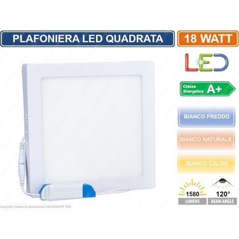 PLAFONIERA PANNELLO LED 18W QUADRATA A MONTAGGIO SUPERFICIALE 3000K - 4000K - 6500K - Colore Luce: Bianco Naturale
