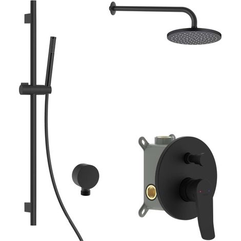 kielle Nefia - Set de douche avec mitigeur encastré, 2 sorties, avec accessoires EcoSpare et corps d’encastrement, noir mat 20627SP84 (1/5)