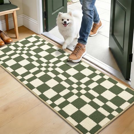 Tapis à Carreaux Paillasson,Attrape-Poussière 50x120cm Tapis d'accueil pour Porte,Tapis d'intérieur antidérapant,Lavable et Absorbant,Tapis d'entrée à Profil Bas couloirs,buanderie(Vert) (1/5)