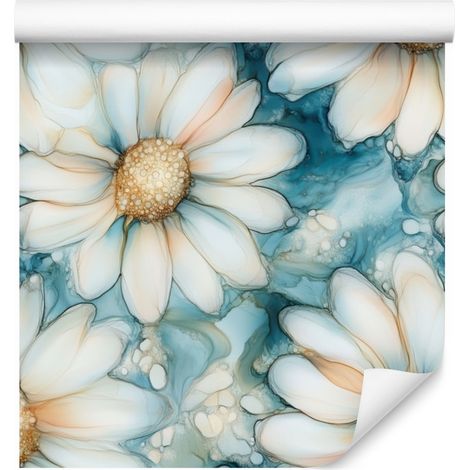 Papier peint encre gris clair, turquoise et blanc pour salon et chambre 50x1000 (1/5)