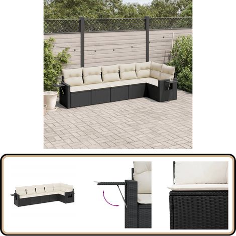 6-tlg. Garten-Sofagarnitur mit Kissen Schwarz Poly Rattan - Gartensorte - Gartenmöbelset - PE-Rattan Möbel - Outdoor Lounge Set - Balkonmöbel