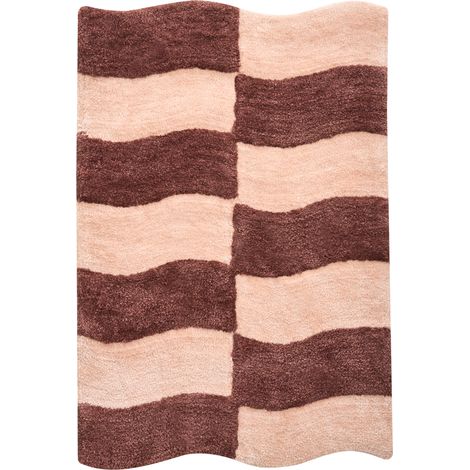Alfombrilla de baño moderna de algodón rectangular 60 x 90 cm patrón geométrico accesorios de baño beige y marrón Diwana (1/5)