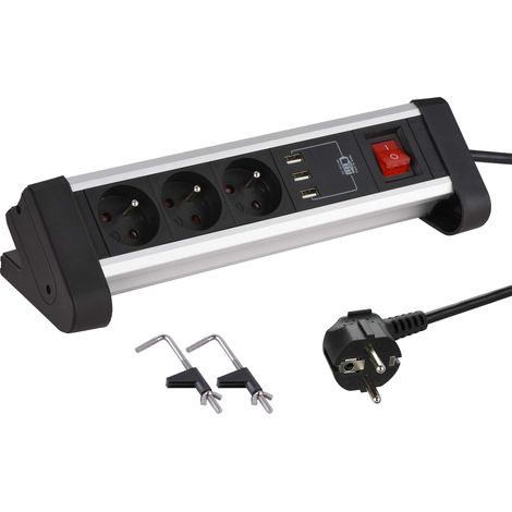 Electraline 35439 - Blocco multipresa da scrivania, 3 prese + 3 USB 3.4A, lunghezza 1, 5 m, sezione 3G1 mm², colore: Nero (1/4)