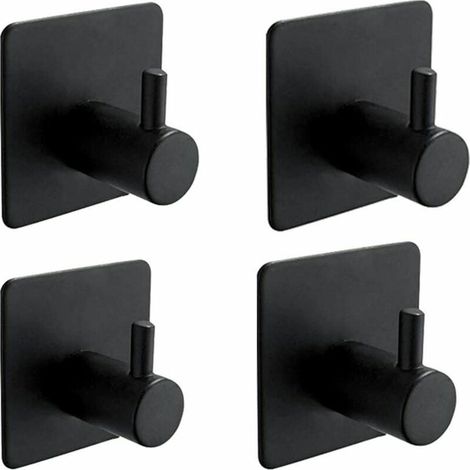 DEESSE SHOP - 4 Pièces Crochet Adhésif 3M, Crochet Mural de Salle de Bain, Acier Inoxydable, Noir (1/5)