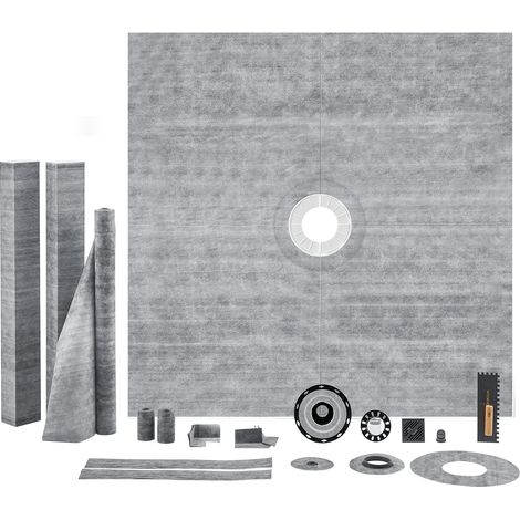 VEVOR Kit Cordolo Doccia 1828 x 1828 mm Kit Piatto Doccia con Flangia Centrale, Griglia in Acciaio Inossidabile 101,6 mm Cordolo Doccia Impermeabile, Bastoncini Inclinati per Piatto Doccia