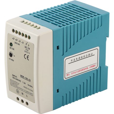 Alimentation à rail DIN BERM MDR-100-24, 100W 24V 1.3A, entrée 100-240VAC, convertisseur de tension pour armoire électrique.