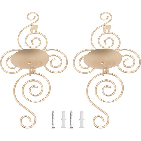 2 Pièces Support Bougie Murale Style Européen Pliable en Fer Forgé Doré, Décor d'Intérieur