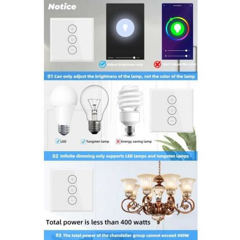 interrupteur tactile sans fil/variateur,rétroéclairage programmable,minuteur,compatible avec TUya Smart Life,Alexa,Google Home,EU (1/4)