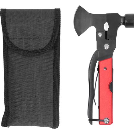 Hache multifonction portable en acier inoxydable, outil tout-en-un avec marteau, couteau, pinces et sécurité verrouillée pour camping. (1/5)