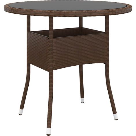 vidaXL Garden Table Ø80x75 cm Tempered Glass and Poly Rattan Brown (1/4)
