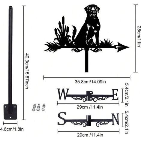 Girouette décorative en métal représentant un chien assis, idéale pour un jardin ou une cour. (1/5)