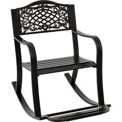 Sedia dondolo giardino poggiapiedi schienale braccioli curvi Sedia esterni alluminio pressofuso Marrone (1/4)