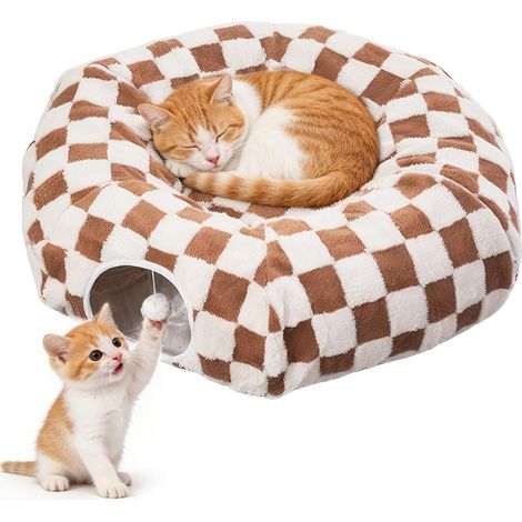 Tunnel de jeu 2 en 1 pour chat et chat avec jouet suspendu, tunnel pour chat XXL avec 2 entrées, coussin lavable, tunnel pliable (1/5)