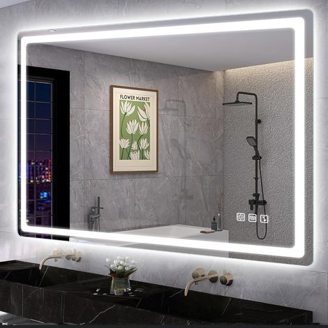 Miroir Lumineux de Salle de Bain, Bluetooth/ Désembuage/ 3 Couleur/ Dimmable, IP44 Blanc Miroir Salle de Bain Led 100x70 cm, S' bagno (1/5)