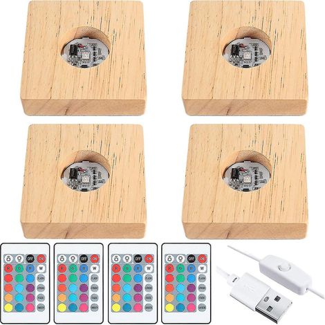 Socle lumineux en bois pour veilleuse LED, support pour lampe d'exposition avec télécommande pour cristaux 3D (1/4)