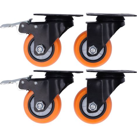 4 roulettes pivotantes PVC lourdes, plateau 2 roulements à billes, charge 360 kg, 7,6 cm (1/5)