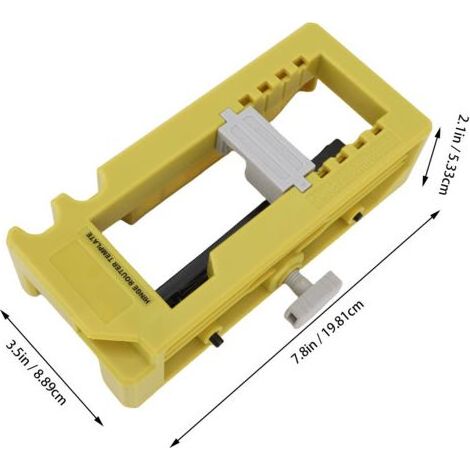 Ce gabarit, mortaiseuse pour charnières de porte, convient aux charnières de 7,6 cm à 12,7 cm de longueur et de type carré, avec un rayon de 6,35 mm ou 15,87 mm. (1/4)
