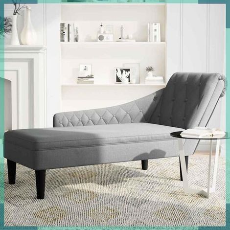 Chaise longue - 4009843 - tissu gris clair - accoudoir droit - boutons tuftés (1/5)