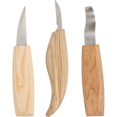 Kit 3 couteaux à bois pour sculpture sur bois - Outils de menuiserie manuels avec crochet et lame de coupe (1/5)