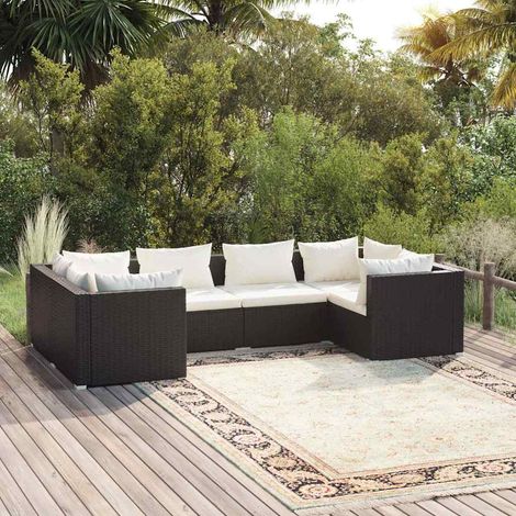 Salon de jardin 6 pcs Ensemble Table et Chaise de Jardin - avec coussins Résine tressée Noir BV987287 - BonneVie (1/5)
