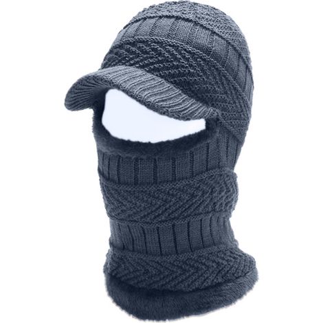 Balaclava - Bonnet Tricoté Chaud Visière Intégrée - Masque Facial Total Antivent Pour Ski Cyclisme Randonnée - Taille Unique (1/5)