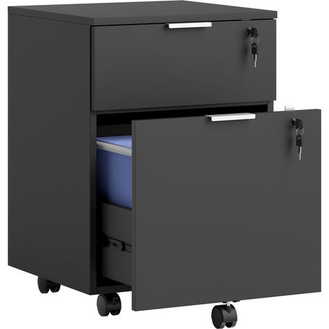 Schedario da Ufficio 42x40x60 cm con 2 Cassetti Serratura Ruote a Freno in Legno Ingegnerizzato Nero (1/5)