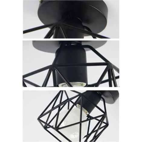 Plafonnier Industrielle Cage Carré en Métal Fer Retro Lustre suspension luminaire pour couloir,entrée,allée, porche, chambre, sous (1/4)