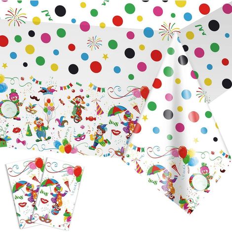 Karneval Tischdecke 2 Stück bunte Clown-Deko Einweg PVC 139x274cm