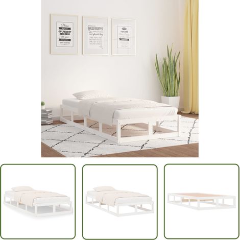The Living Store Cadre de lit sans matelas blanc 90x200 cm bois massif - Cadre De Lit - Lit Simple - Lit En Bois - Bois De Pin - Meuble Chambre (1/5)