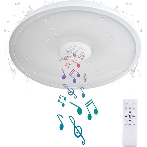 Plafonnier LED étanche, lampe musicale avec Haut - parleur Bluetooth,avec fonction de gradation, fonction de changement de couleur RGB, pour salle de bain, chambre à coucher (1/5)