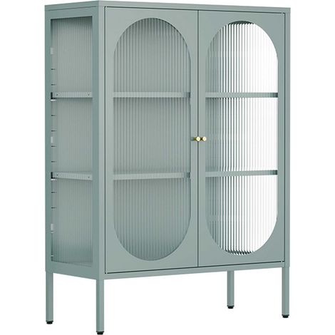 Buffet moderne 2 portes 80 cm en métal et verre vert sauge