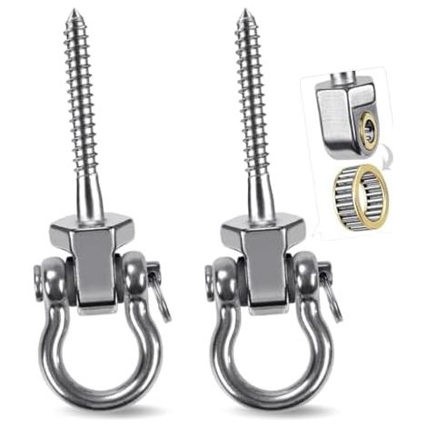 Lot de 2 Crochets de balançoire Robustes pour poutres en Bois, Plafond, Crochets à Visser pour Suspendre balançoire, Fauteuil Suspendu, hamac, Support Rotatif en Acier Inoxydable, avec (1/5)